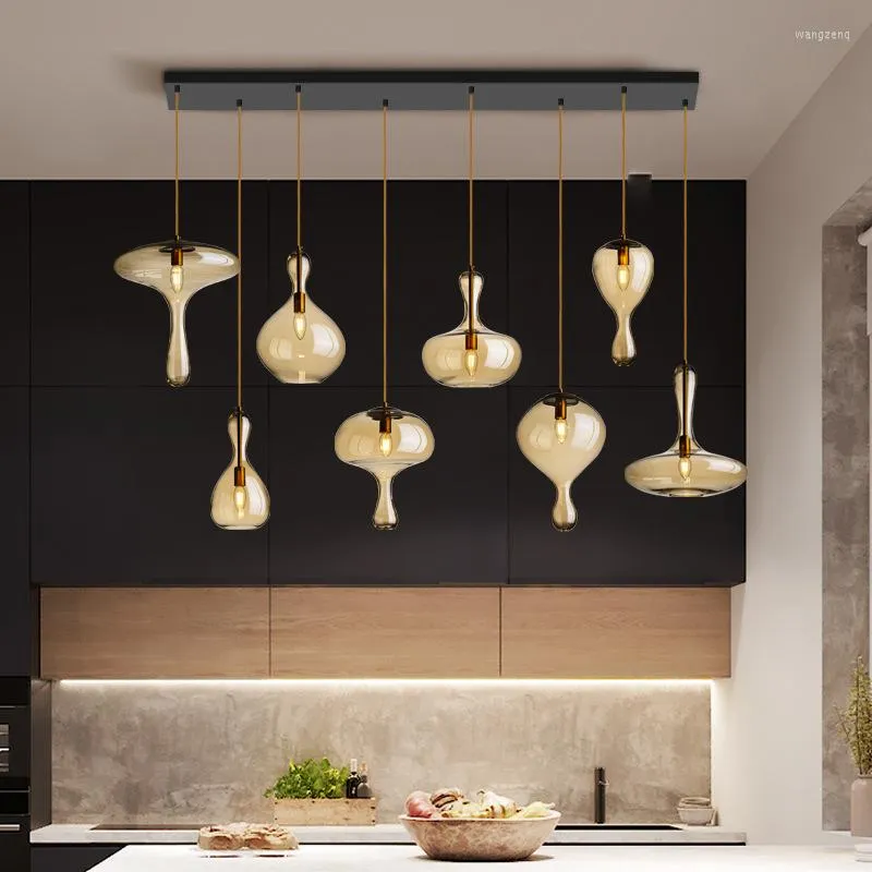 Pendant Lamps Hand Blown Amber Glass Lamp For Living Room Dining Kitchen Island Bar Lighting E14 Ceiling Hanging Chandelier Light