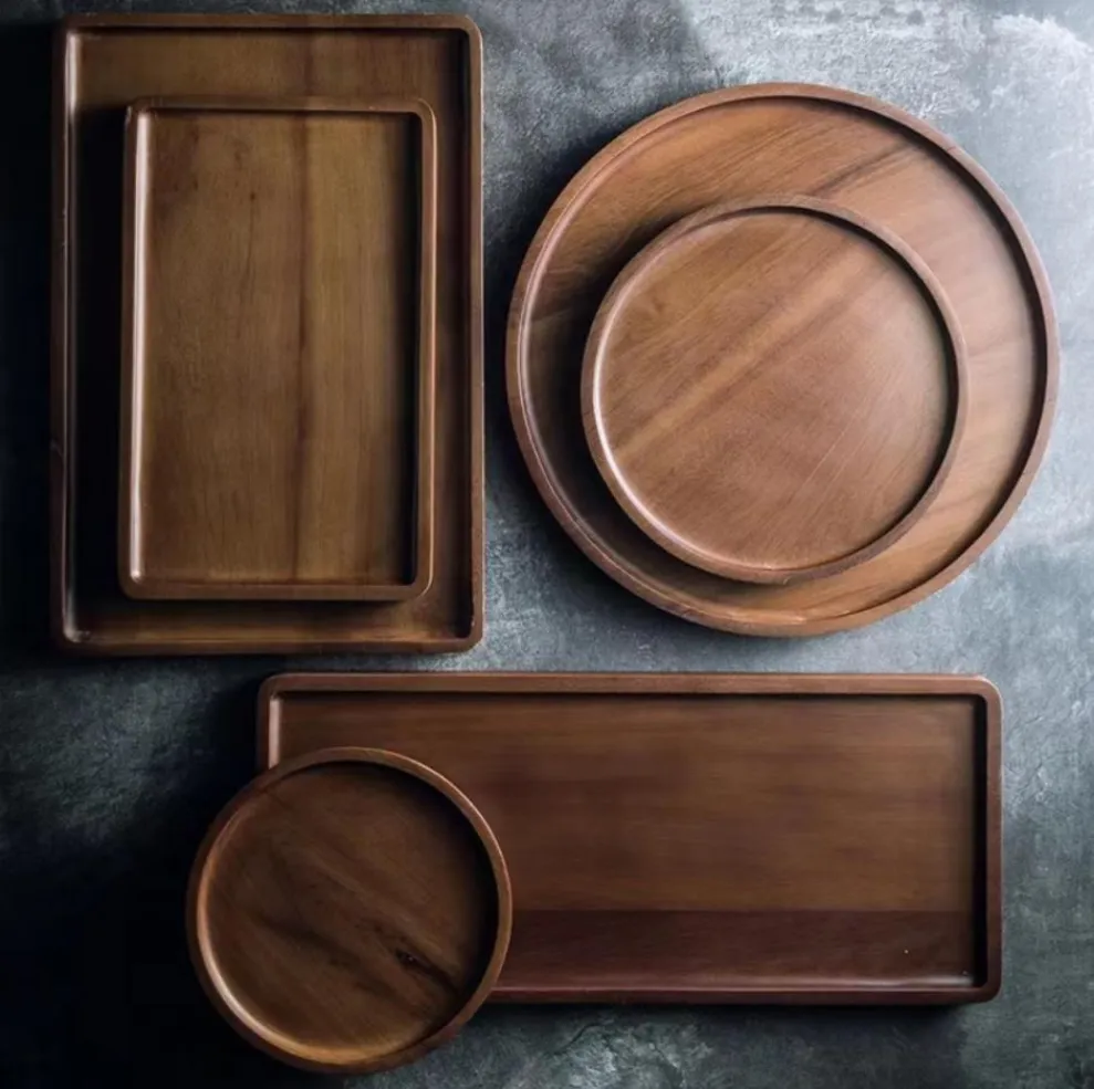 Solid Wood Dessert Plate Tray For Home, Office, And Food Photography