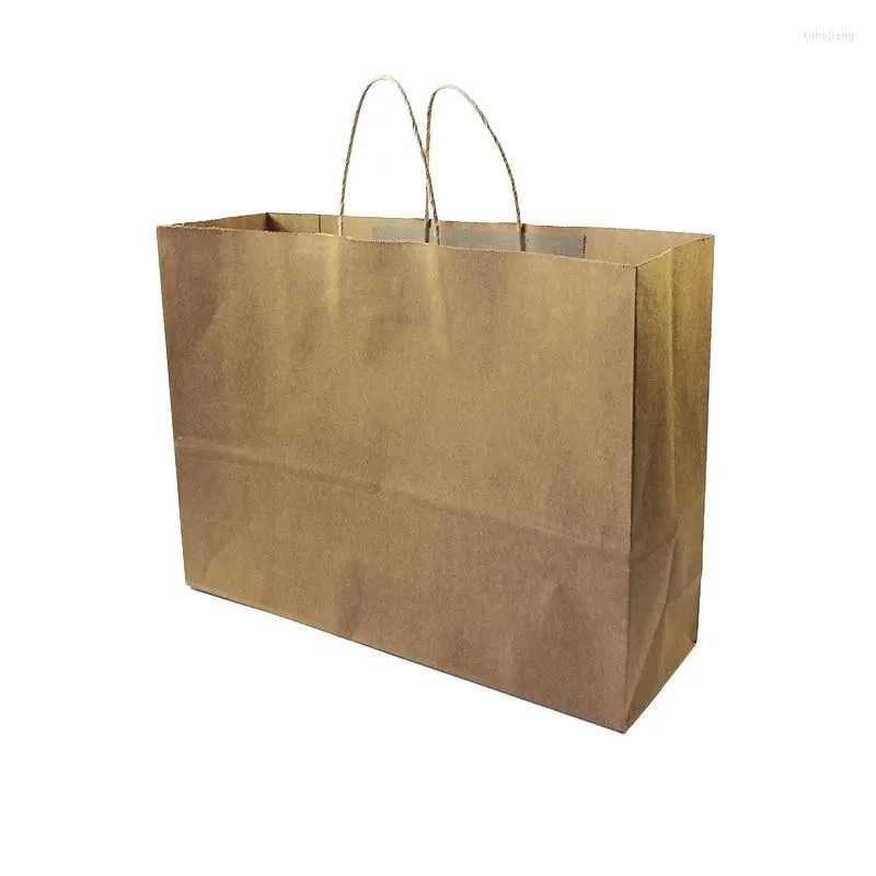 Embrulho de presente 10 PCs/lote Multifuntion Kraft Paper Sacols com alça de couro com couro primário Bolsa de pacote reciclável de festas 42 31 13cm