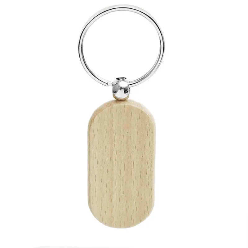 Beech Wood Keychain Party Favors Blank Personalized Customized Tag Name ID Pendant Key Ring Buckle Creative Birthday Gift