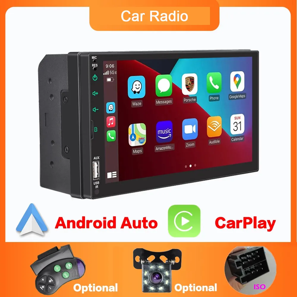 2 Din Car Radio 7-inch Touchscreen Stereo with CarPlay Android Auto ...