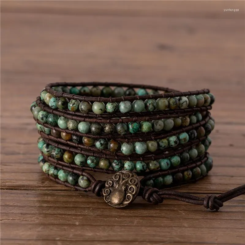 Bracelets de charme feitos à mão turquesas africanas 5 linhas Wrap Bracelet Boho Stone Natural Couro menina ioga Jóia de joalheria Drop Grop Grop Drop