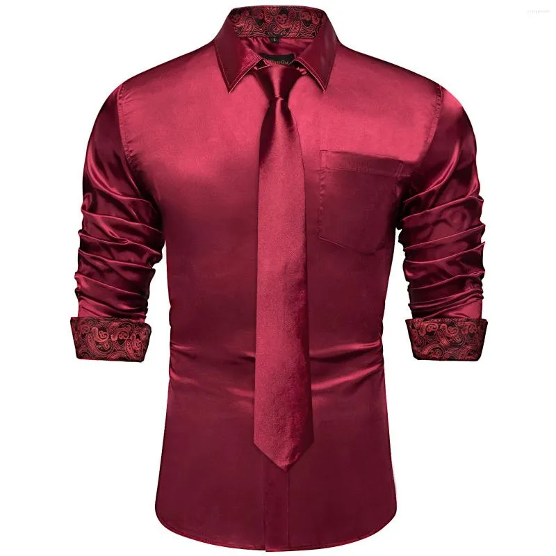 Herrenhemden Rot Gelb Spleißen Kontrastfarben Für Männer Langarm Herrenhemd Designer Stretch Satin Kleidung Blusen