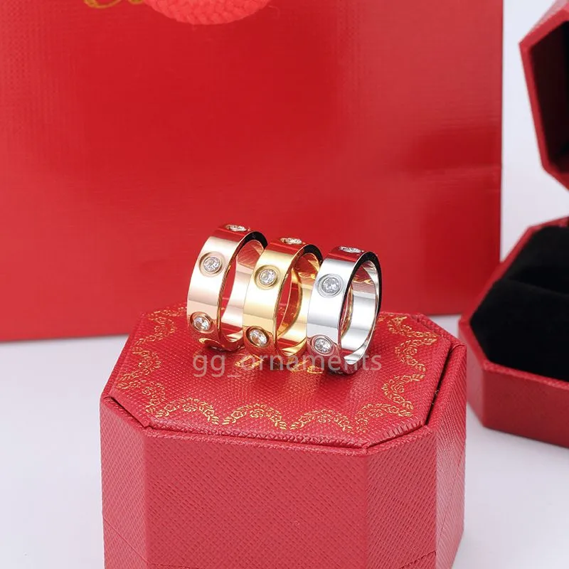 6 бриллиантов Love Vint Designer Ring Ring Rings для женщин Классические роскошные ювелирные украшения женщины титановые стальные сплавы золотой серебристый серебро никогда не исчезают не аллергические 5-11