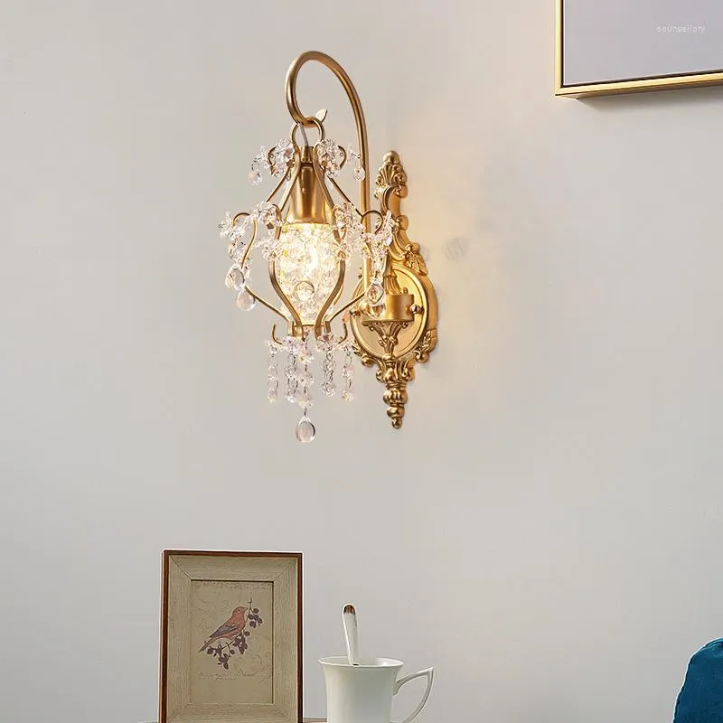 Lámparas de pared doradas francesas para sala de estar, lámpara LED moderna para pasillo, lámpara nórdica creativa para dormitorio, luces de cristal para cabecera, AC110 240V