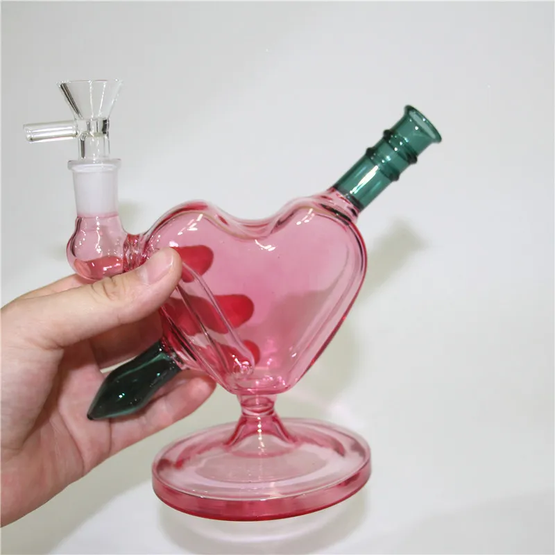 Bang en verre rose avec bol en verre Hookah Shisha Beaker Dab Rig Fumer Pipe à eau Filtre Bubbler W ICE Catcher