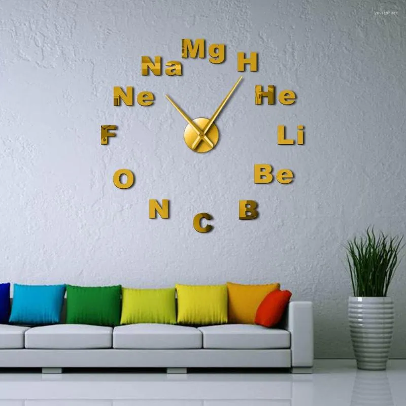 Relógios da parede Tabela periódica de elementos Diy Giant Chemistry Science Science Mirror adesivos
