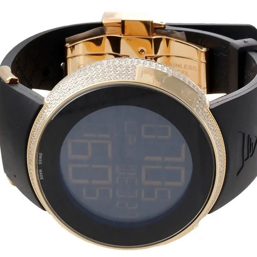 Proveedor de fábrica Banda de goma Diamante de lujo Reloj de cuarzo digital para hombre Digital YA114215 Reloj de pulsera deportivo para hombre de oro negro 283G