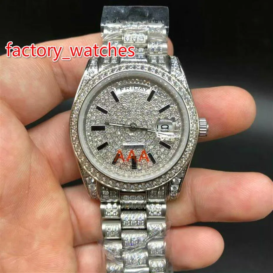 Kvalitet Full Big Diamond Automatic 36mm Fashion Women Watch Silver Waterproof 316 Rostfritt st￥lklockor 2274