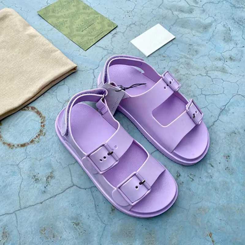 2022 صندل نسائي مع Mini double G Desginer Rubber Platform Sandals Jelly Slippers Pink Purple Fashion Girls Summer Beach أحذية غير رسمية لها صندوق 299