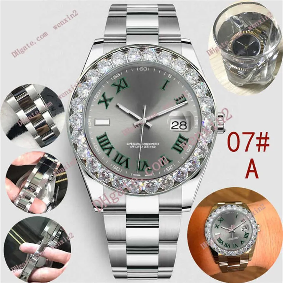Heren Diamond Watch Green Roman Cumerals Mechanica Automatisch 43 mm 20 Kleuren roestvrijstalen bezel Jubileum Band Waterdichte sport ST292M