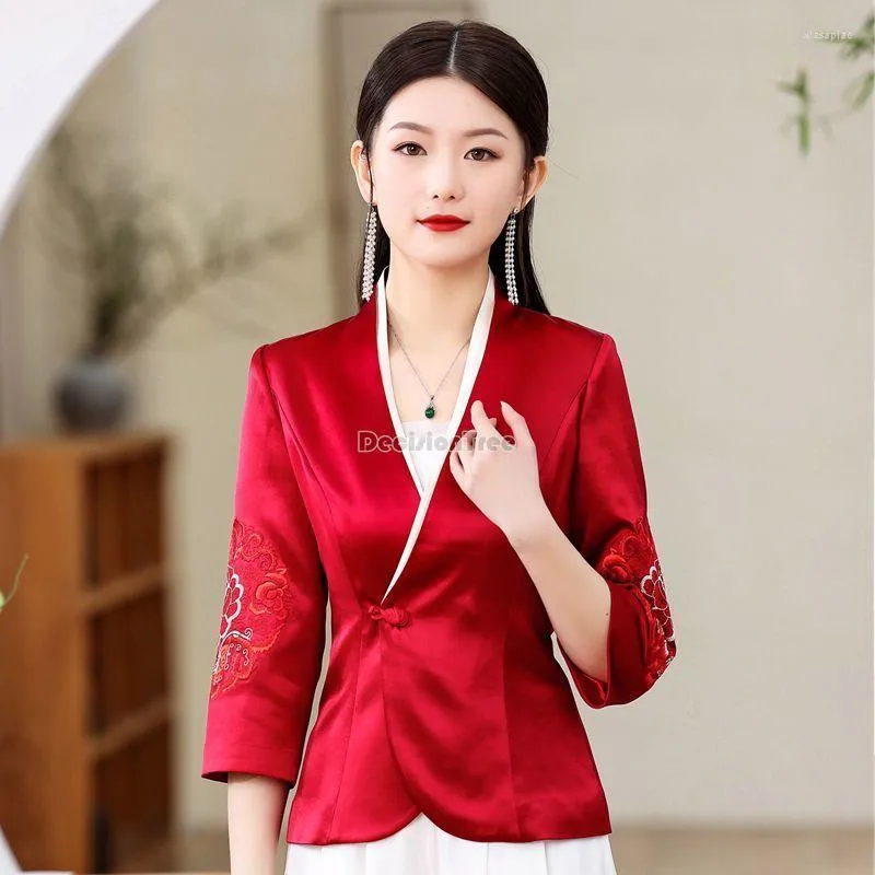 Abbigliamento etnico 2022 Stile Cinese Tradizionale Top Cheongsam Camicetta Donna Tang Abiti Camicia Elegante Cappotto Abito Vintage Orientale A612