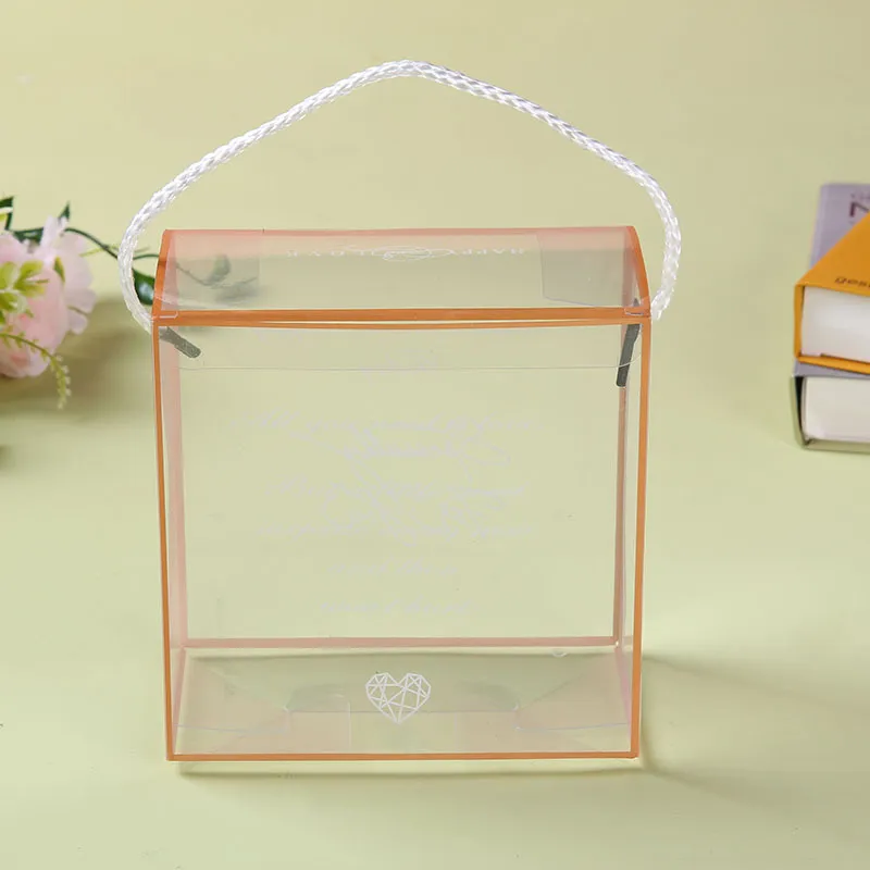 Прозрачный ПВХ Пластиковые прямоугольные подарочные пакеты с висящими веревочными ручками для упаковки флорист.