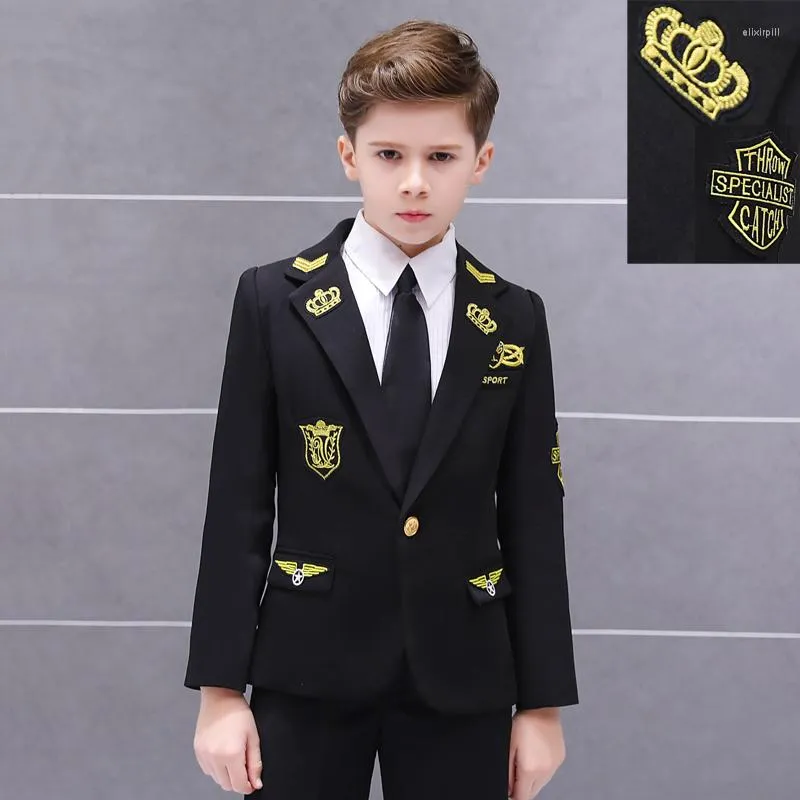 Ternos masculinos Crown do garoto Capitão uniforme Cosplay Blazer Jacket Performance Stage Suit Gentleman One Button