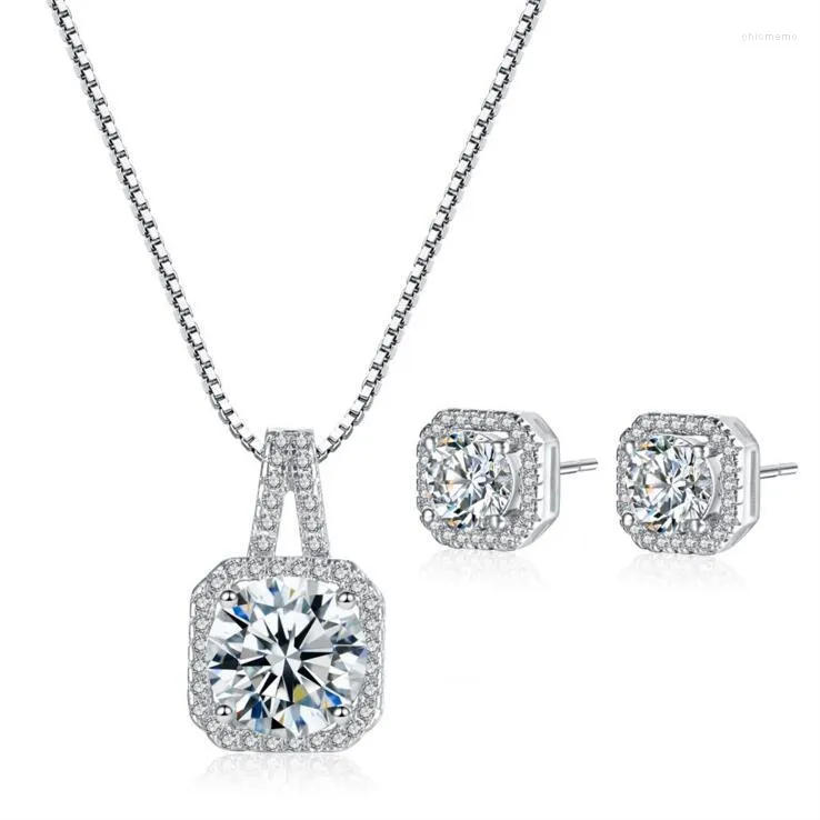 Collier Boucles D'oreilles Ensemble Chaîne En Argent Pour Les Femmes De Mariage Strass Bijoux De Mariée Gem Pendentif