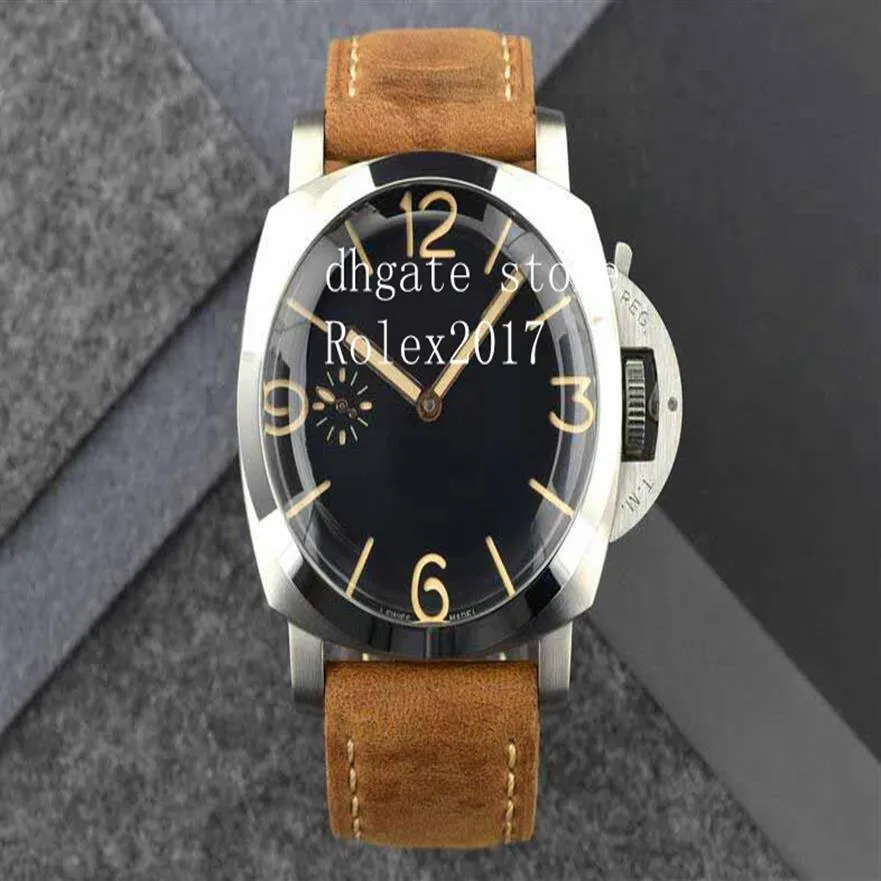 Limitée pour homme 2021 47 mm Sandwich Cadran noir Mouvement en cuir marron Économies d'énergie Dans le sens inverse des aiguilles d'une montre Enroulement manuel Plongée Fashi172a