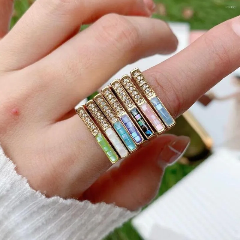 Cluster Rings 5Pcs Dainty Simple Design Micro Zircon Colorful Abalone Shell Square Shape Women Jewelry Finger For Daily Wear