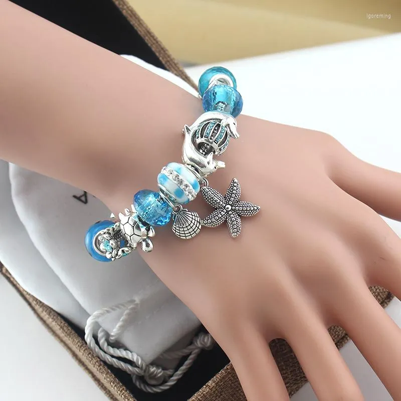 Charm Bracelets ANNAPAER Tortoise Dolphin Charms & Bangles Silver Color European DIY Beads For Woman Jewelry Gift B15409