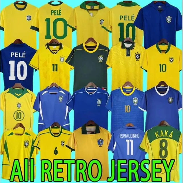 Aangepaste Braziliës retro voetbaltruien #10 Pele 1957 1970 1978 1985 1988 1992 1992 1998 2000 2002 2004 2004 2006 2012 BRASIL RONALDINHO Brazilië voetbal shirts