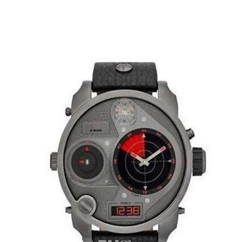 NIEUW MENS WATCH MET ORIGINELE BOX EN Certificaat DZ7297 Nieuwe Mr Daddy Multi Gray Red Dial SS Black Leather Quartz W266m