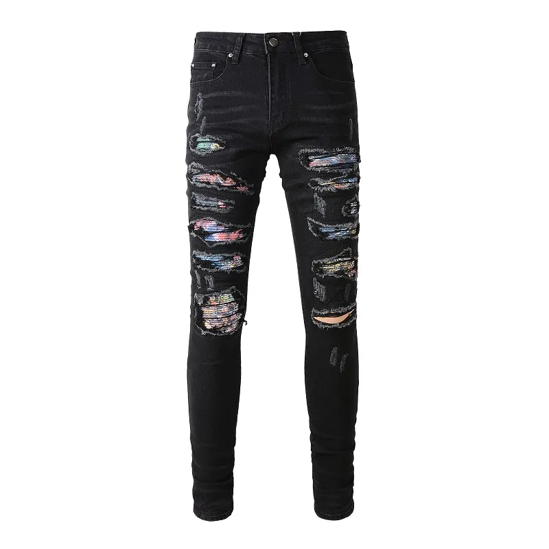 Jeans masculinos de grife jeans skinny rasgados jeans masculinos para motocicletas slim fit streetwear calças de brim de rua hip hop envelhecidas