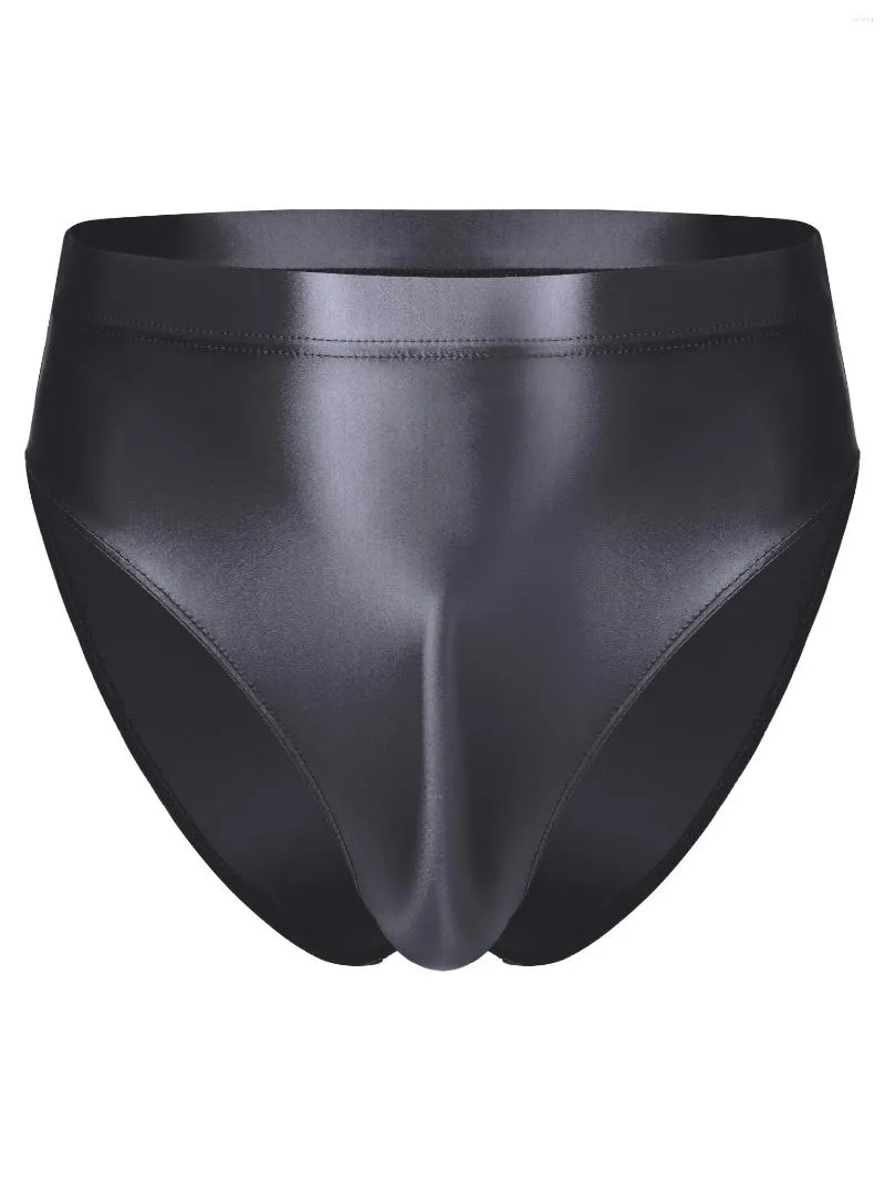 Men's Swimwear Mens Swimsuit Bottom Glossy High Waist Briefs Pool Party Sunbathing Panties Elastic Waistband Underpants Underwear