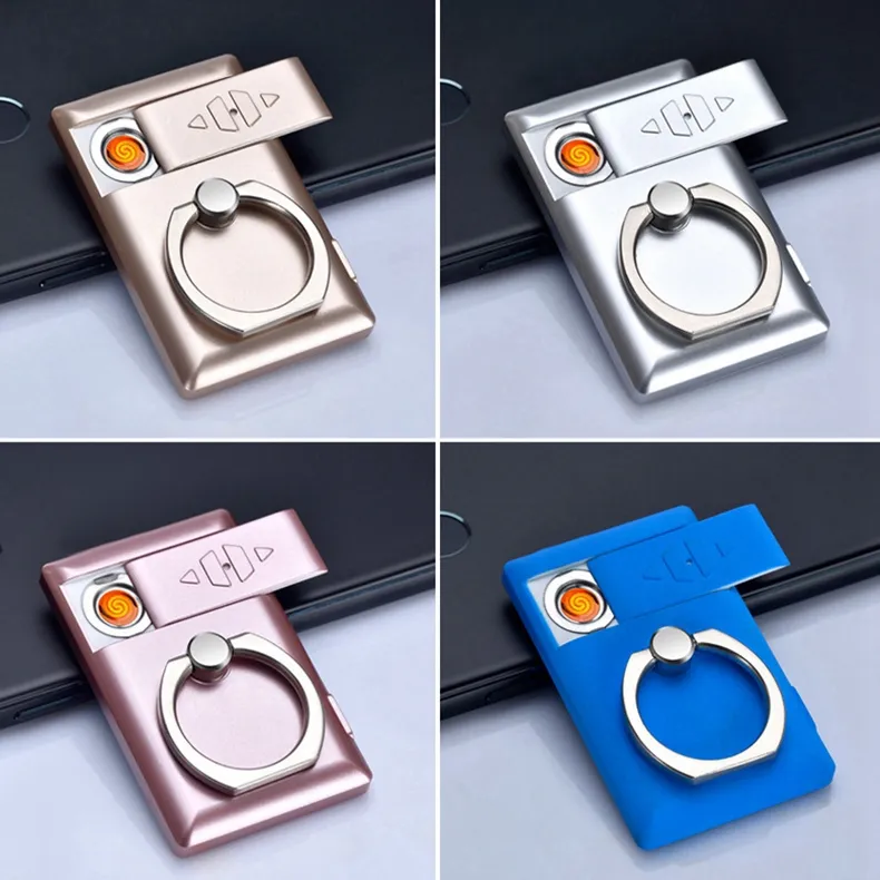 Colorful USB Finger Cellphone Lighter Charging Dry Herb Tobacco Cigarette Smoking Holder Portable Ring Bracket Buckle Innovative Design Lighters DHL