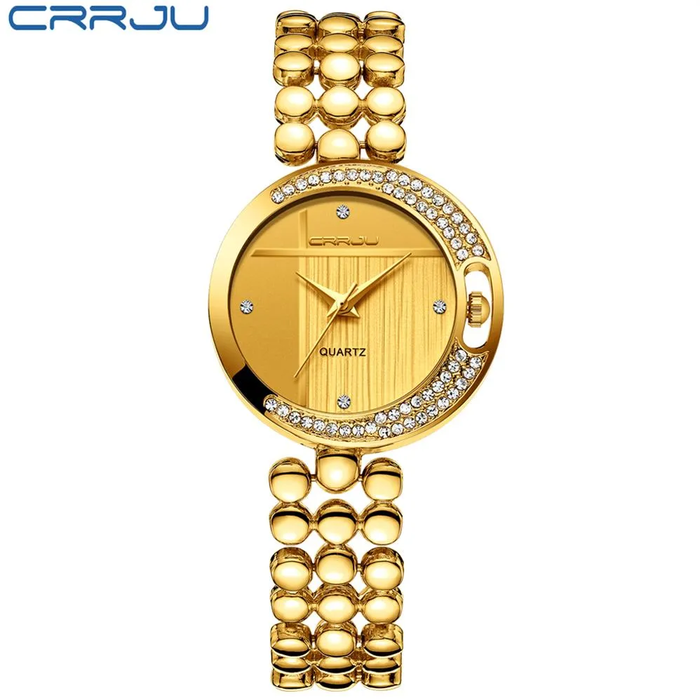 Marca de luxo crrju feminina relógios diamantes bracelete de pulseira de pulseira para meninas elegantes damas quartzo assistir vestido feminino watch206e