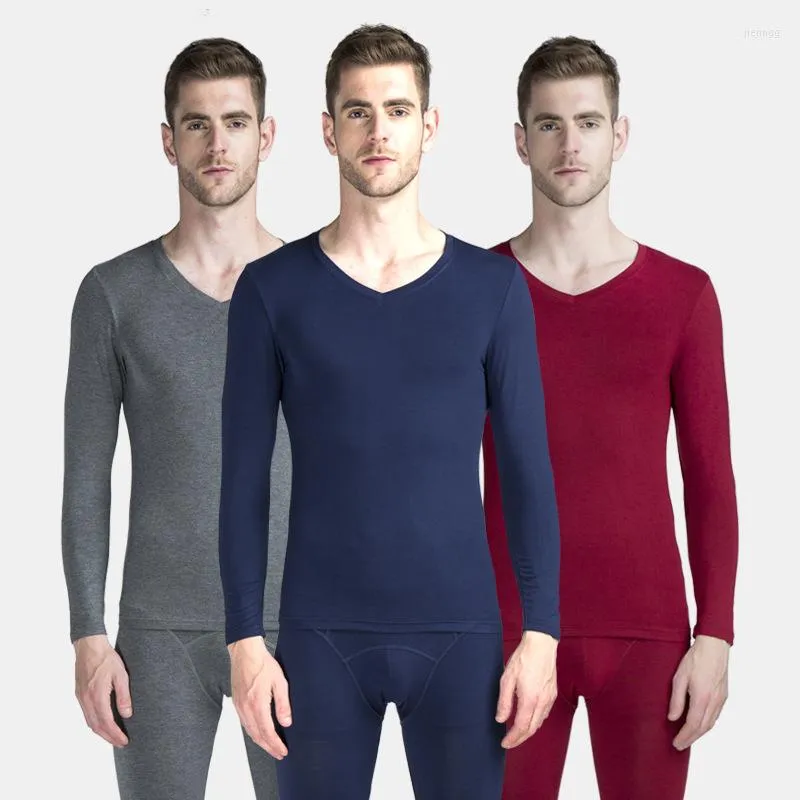 Roupa térmica masculina Long Johns Men Modal Thin V Neck Elastic Body Shapers