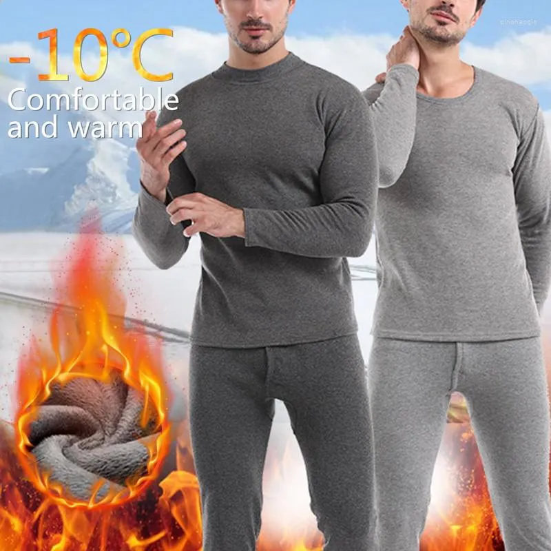 Gymkläder Termisk slitage för män Långa Johns Mens Cotton Underwear Suits Turtleneck Winter Tops Pants 2 Pieces Set Warm tjock sammet