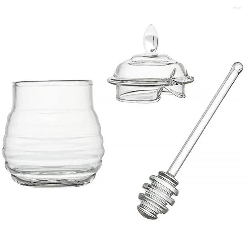 Storage Bottles 245ML Honey Jar Clear PS Pot With Dipper Lid Kitchen Syrup Container Set Home Supplies