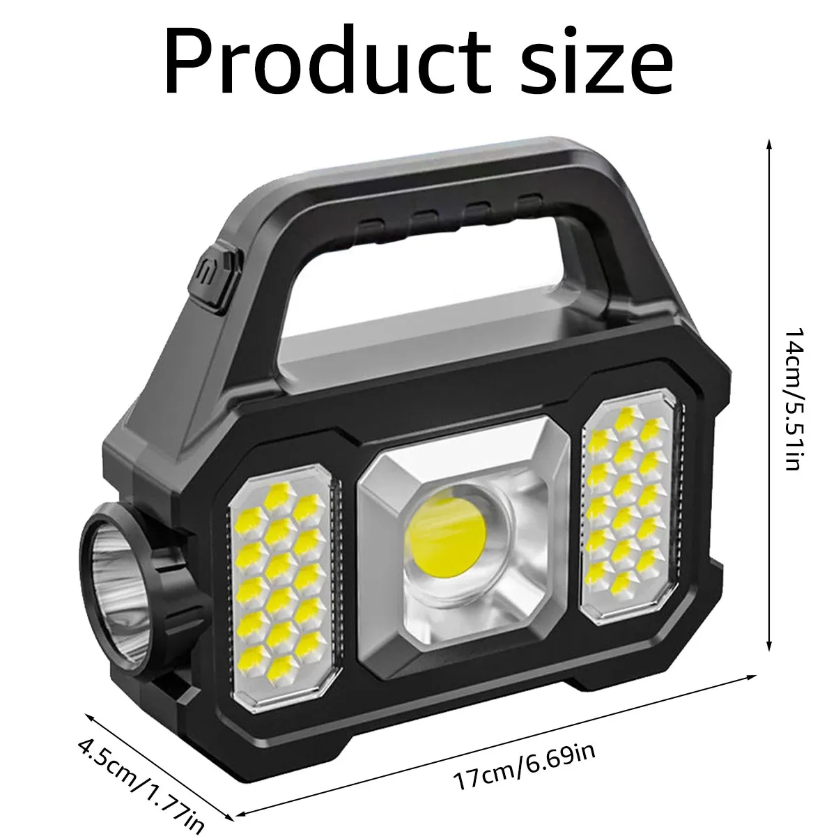 Solar Flashlight Portable LED Searchlight Solar/USB Rechargeable Waterproof 6-Gear Torch Camping Light COB Work Light