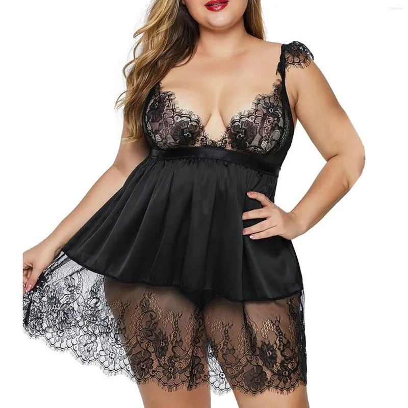 Kvinnors sömnkläder Bälten Kvinnor LACE V Neck Set Sexig trådlös underkläder underkläder Nightdress Sheer för