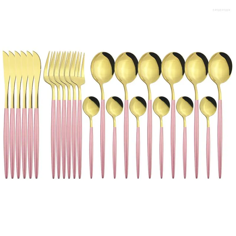 Dinnerware Sets 24pcs Korean Set Stainless Steel Cutlery Steak Knife Fork Coffee Spoon Flatware Bright Light Tableware