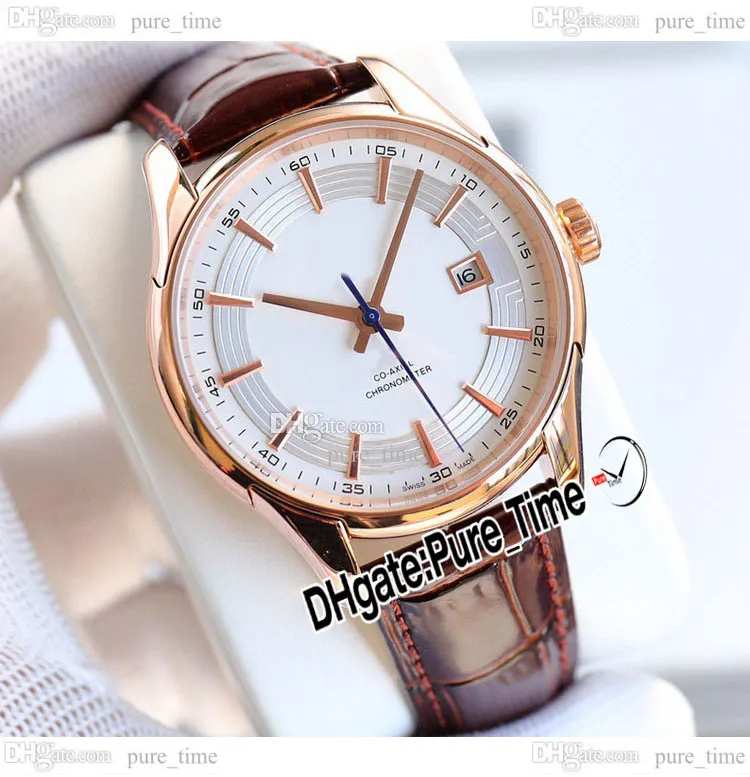 CRF 41 mm Hour Vision A8500 Automatische heren Watch 431.63.41.21.02.001 White Dial Stick Markers Rose Gold Case Brown Leahter Riemhenden Nieuwe horloges PTOM B28A2