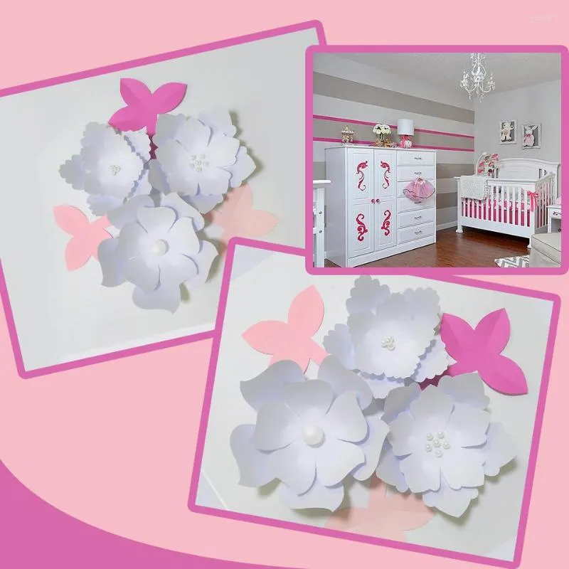 Dekorativa blommor Handgjorda vita Easy Made Diy Paper Pink Leaves Set för Nursery Wall Deco Baby Shower Boys Room Backdrop Video Tutorials