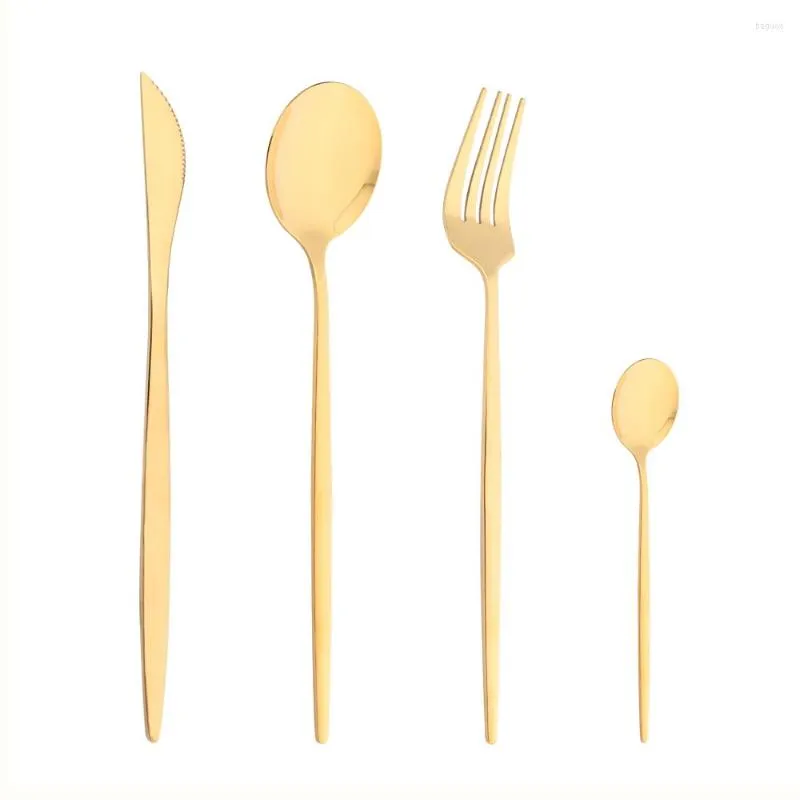 Diny Sets gouden roestvrijstalen bestek set luxe keuken flatware spiegel polijsten complete vork lepels messen 4 stks