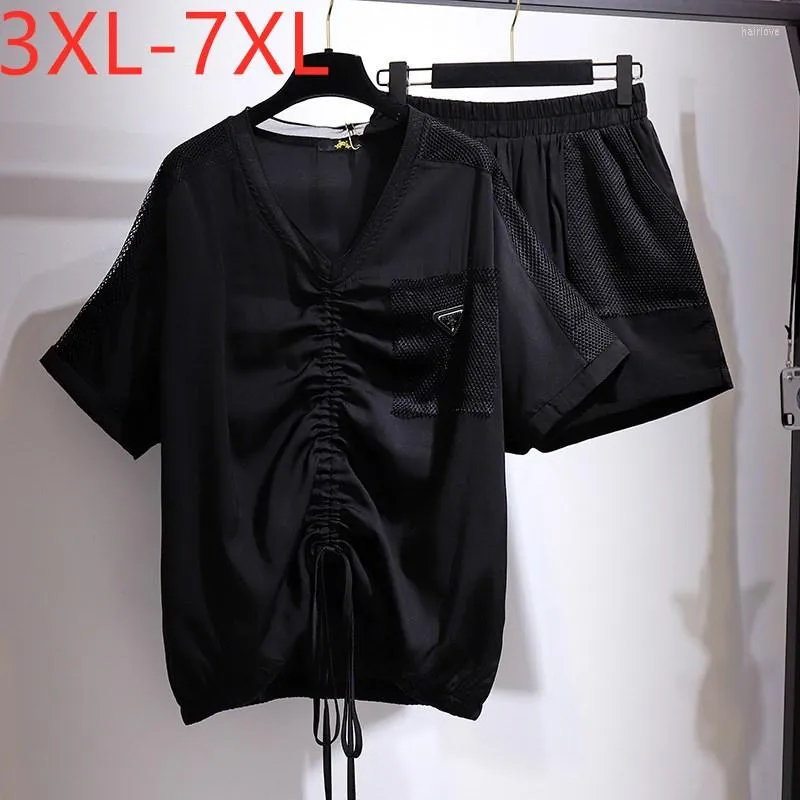 Tracksuits 2022 Ladies Summer Plus Size zonnebrandcrème Sets voor vrouwen groot los zwart shirt en shorts