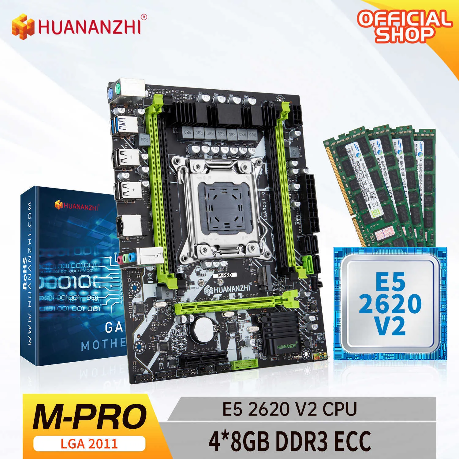 Huananzhi M Pro LAG 2011 Moderkort med Intel Xeon E5 2620 V2 med 4 8 GB DDR3 RECC Memory Combo Kit Set NVME USB3.0