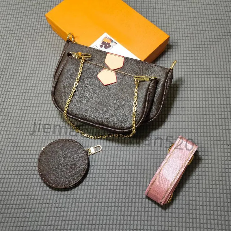 Diseñadores Conjunto de tres piezas Bolso de hombro M44823 Bolsos para mujer Bolso cruzado Bolsos de mensajero Bolsos Flores Diseñadores Bolso de cuero Flor marrón