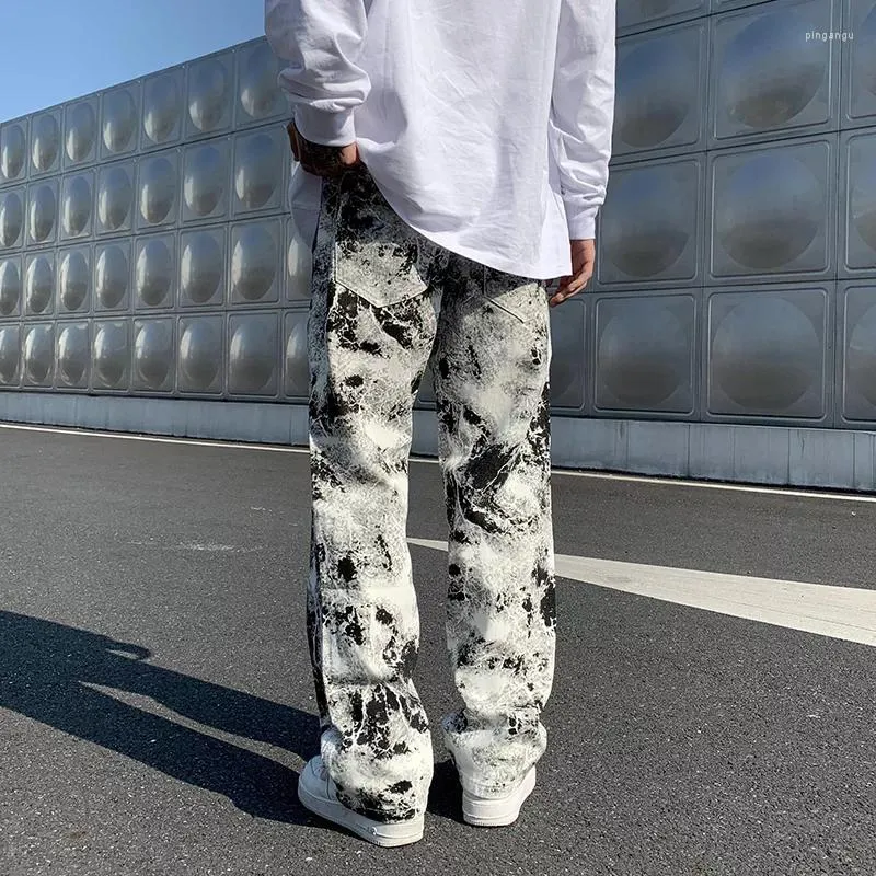 メンズジーンズファッションモッピング韓国スタイルハイストリートルーズヒップホップワイドレッグジャンパンツプラスサイズ5xl-S