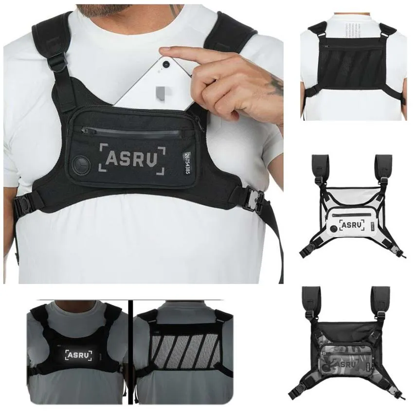 Mens Chest Rig 가방 전술 조끼 하네스 프론트 팩 파우치 홀스터 힙합 Streetwear 기능성 스포츠 야외 반사 스트립 Wa234G