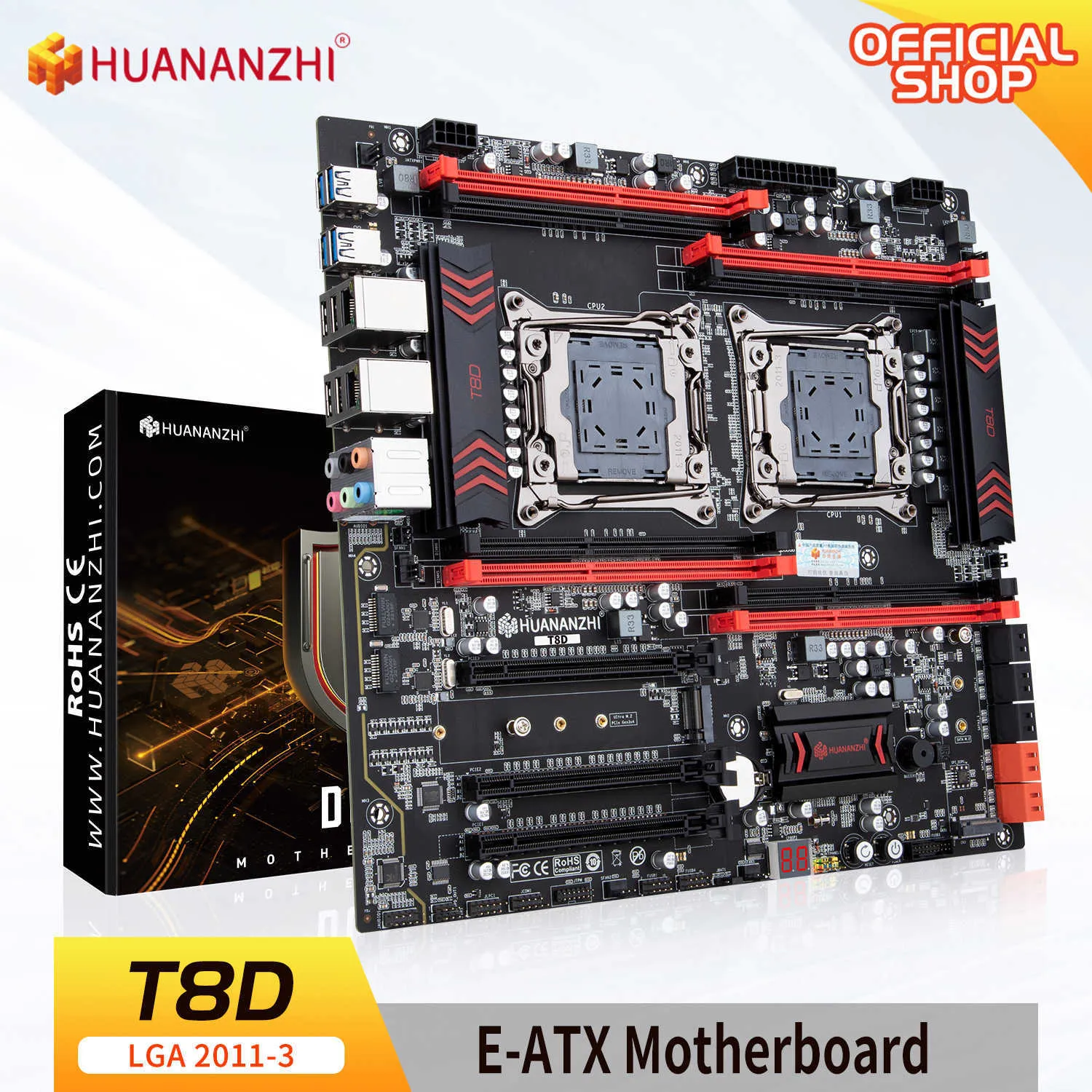 HUANANZHI T8D LGA 2011-3 Prise en charge de la carte mère Intel Dual CPU E5 2696 2678 2676 2666 V3 DDR3 RECC M.2 NVME NGFF USB3.0 E-ATX