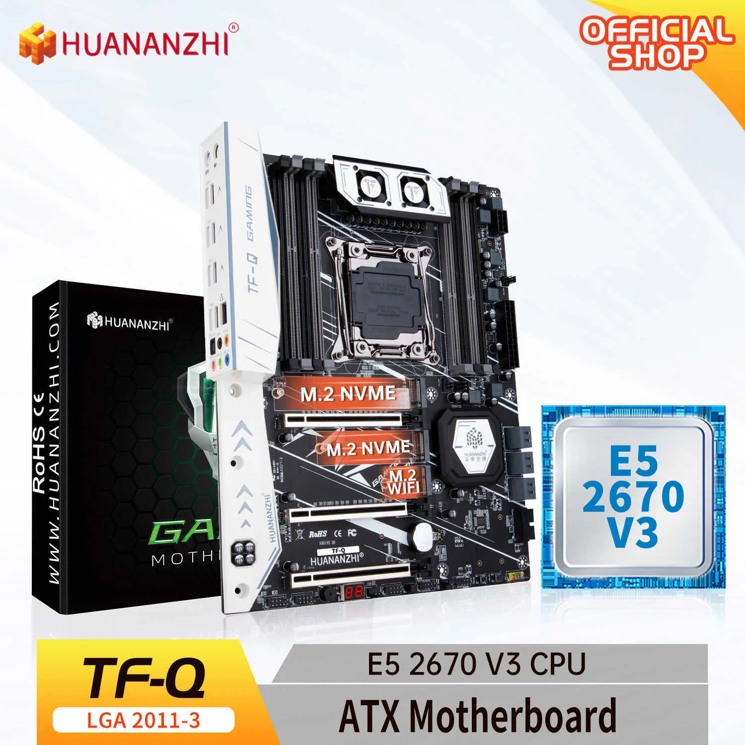 Huananzhi TF Q LGA 2011-3マザーボードIntel with Xeon E5 2670 V3 MOSファンDDR3 DDR4 RECCメモリコンボキットセットNVME SATA USB
