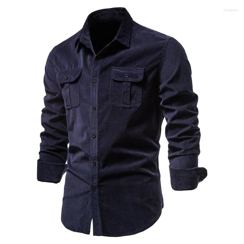 Camicie casual da uomo Camicia di velluto a coste da uomo Business monopetto in cotone Moda uomo solido Autunno Slim Top Camisas De Hombre