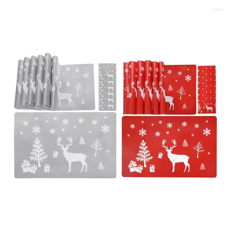 Tafelmatten kerstplacemat wasbare plaats mat set van 6 kopje elanden boom sneeuwvlok bedrukt