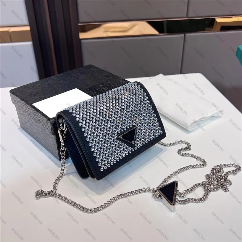 Shiny Cross Body Bag Mini Coin Purse Crystals Women Chain Shoulder Bag Wallet Triangle Handbags Rhinestone Designer Bags Crossbody304v