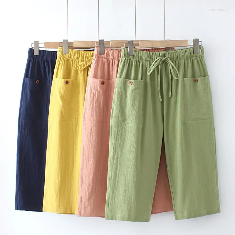 Pants Plus Size With Pockets Cotton And Linen Fabric Elastic Waist Candy Color Loose Comfortable Summer Leggings In