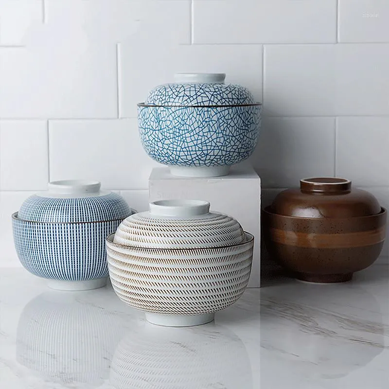 Cuencos de estilo minimalista japonés, cuenco de vapor de cerámica resistente al calor creativo con tapa, vajilla para el hogar, sopa de huevo al vapor