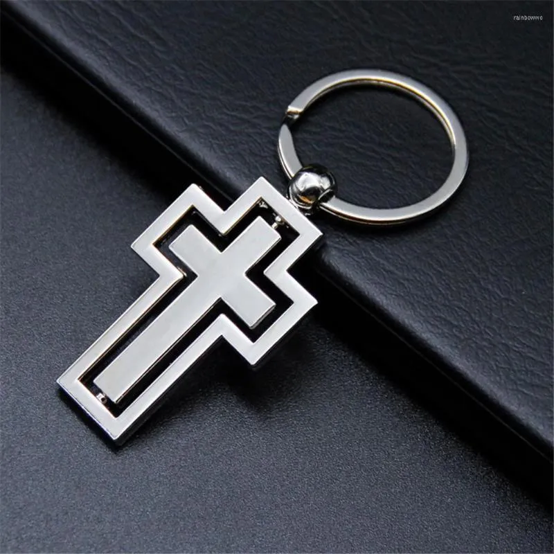 Porte-clés mode croix rotative porte-clés métal creux porte-clés voiture pendentif chrétien cadeau ami vacances